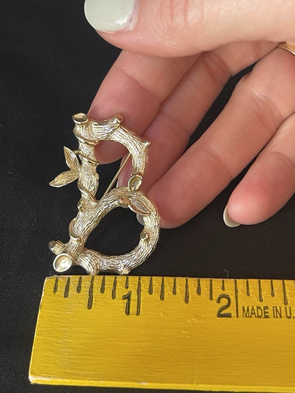Vintage Sarah Coventry Letter B Initial Monogram GoldTone Bamboo Pin Brooch